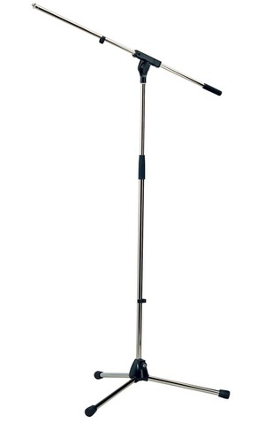 Microphone Floor Stand with Folding Legs and Single Section Boom Arm - Image 1
