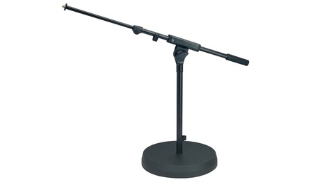Microphone Low Stand with Telescopic Boom Arm Heavy Round Cast Base - Image 1