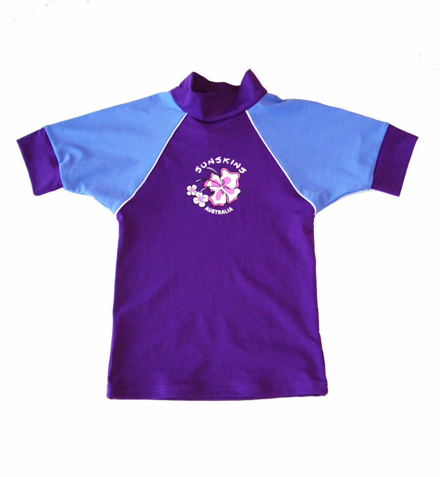 Rash shirt Short Sleeve Girls violet and lilac