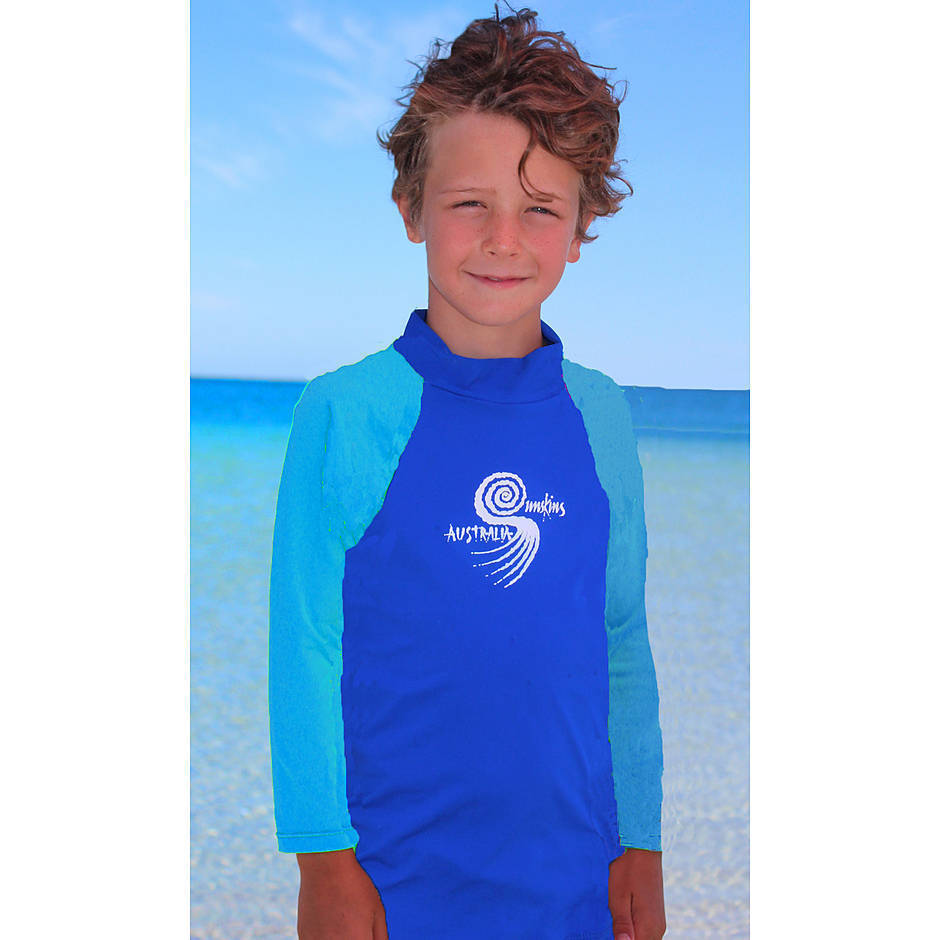 Chlorine resistant Long sleeve rash shirt for Boys Cobalt light blue