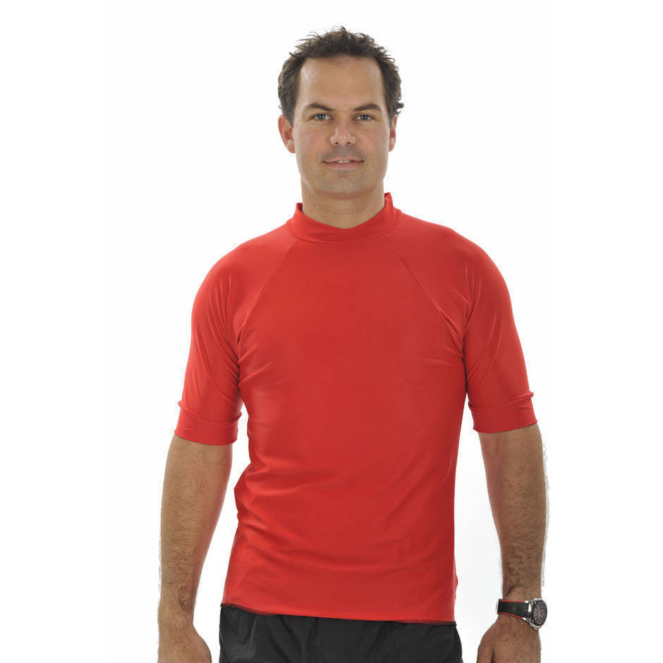 Men`s Short Sleeve Rash Shirt red Mens Size 1S XL