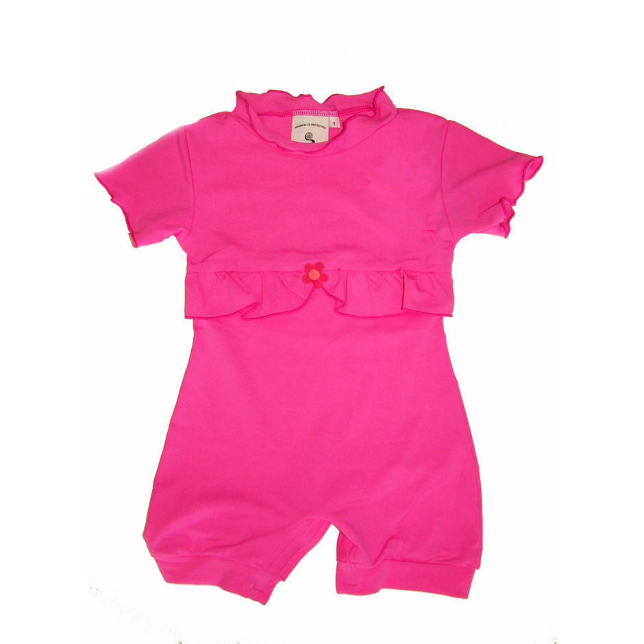 Chlorine resistant sunsuit for baby girls in pink