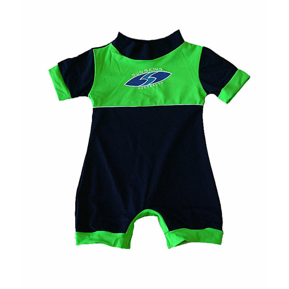 Chlorine resistant sunsuit for baby Boys in navy and lime Boys