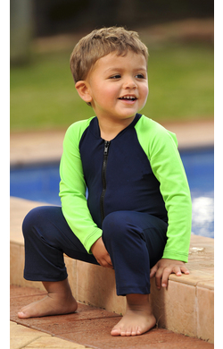 more on Boys Long Sleeve and Leg Bodysuit Zip Front - Navy and Lime
