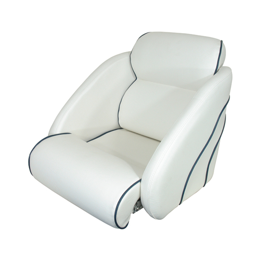 White vinyl seat with navy trim