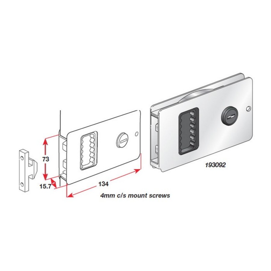 Flush Sliding or Bi-fold Door Lock - Clear anodised aluminium