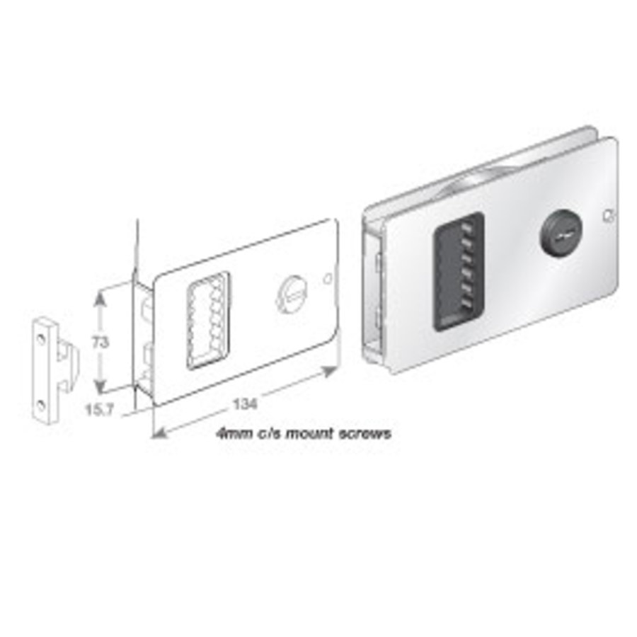 Flush Sliding or Bi-fold Door Lock - White powder coated aluminium