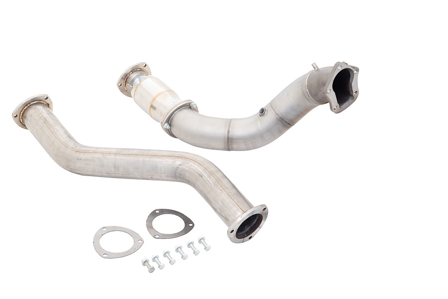4" Dump Pipe and Cat 3.5" Front and Rear Mufflers Dual Tip Non-Polished Stainless Steel - Image 2