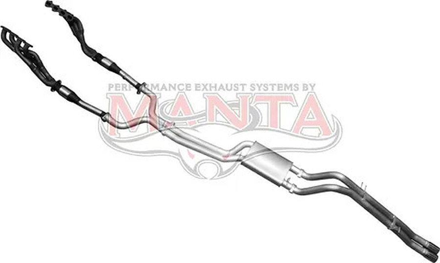 Manta Aluminised Steel 2.5" Dual Full System With Extractors (loud) for Ford Falcon BA, BF 5.4 Litre BOSS 4 Valve V8 Ute (Including XR8, FPV models) . Exhaust exit out  driver's side. - Image 1