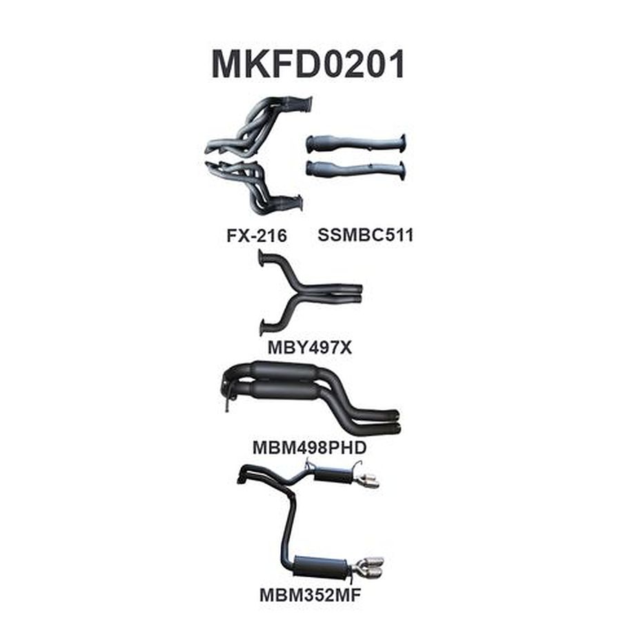 Manta Aluminised Steel 2.5" Dual Full System With Extractors (medium) for Ford Falcon FG 5.0L Supercharged Coyote/Miami FPV V8 Sedan (All models, inc. GT, GT-P, GT-E) . Exhaust exit out driver and passenger side. - Image 1
