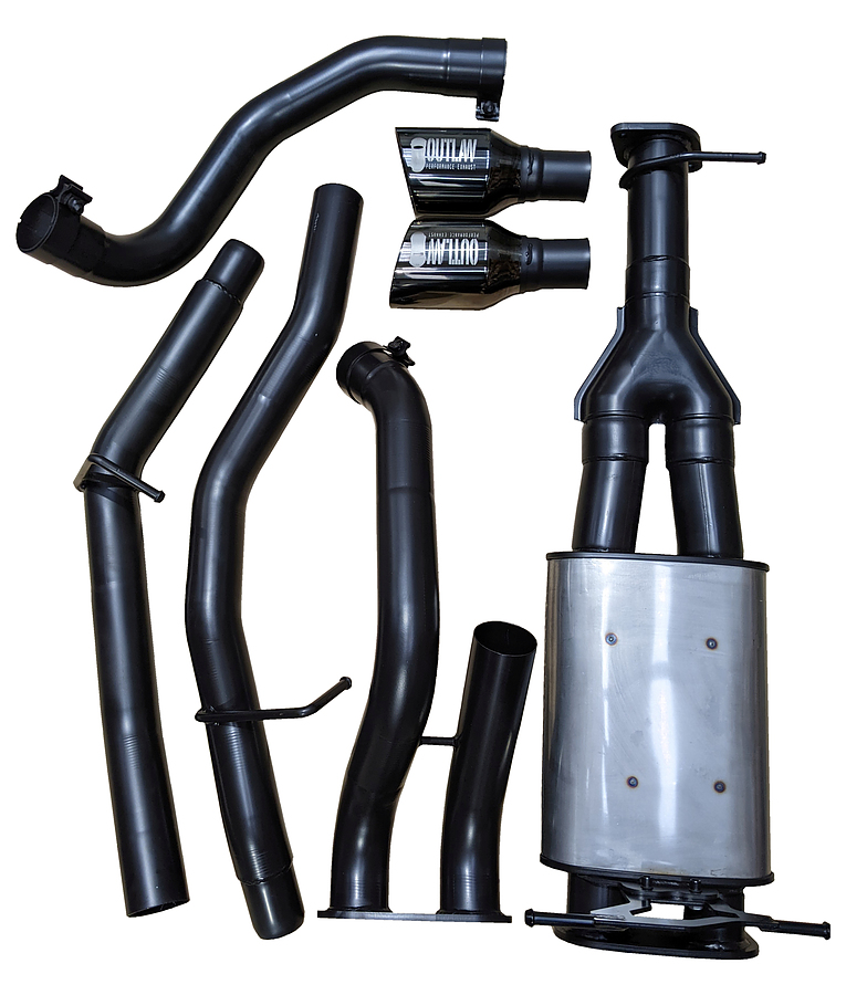RAM DT 1500 CATBACK TWIN EXHAUST SYSTEM WITH BLACK CHROME BRANDED TIPS - Image 1