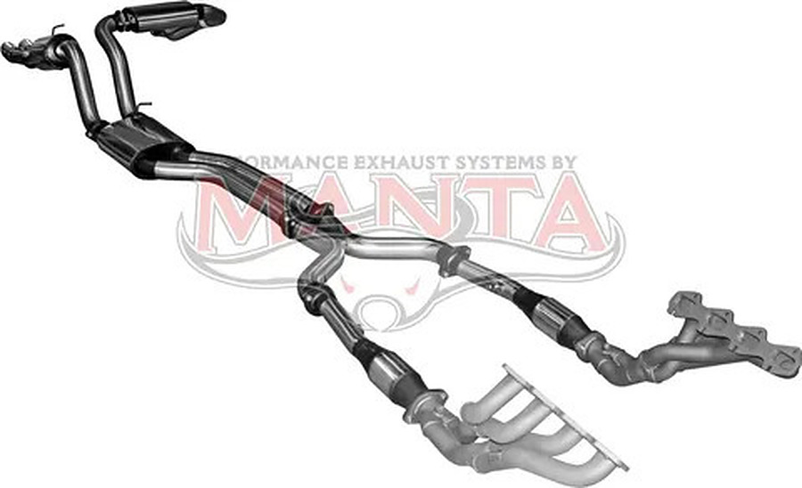 Manta Stainless Steel 3.0" Dual Full System With Extractors in Mild Steel (medium) for Ford Falcon FG FPV 5.0L Supercharged V8 Ute (all models) . Optional exhaust exit out both driver and passenger side. - Image 1