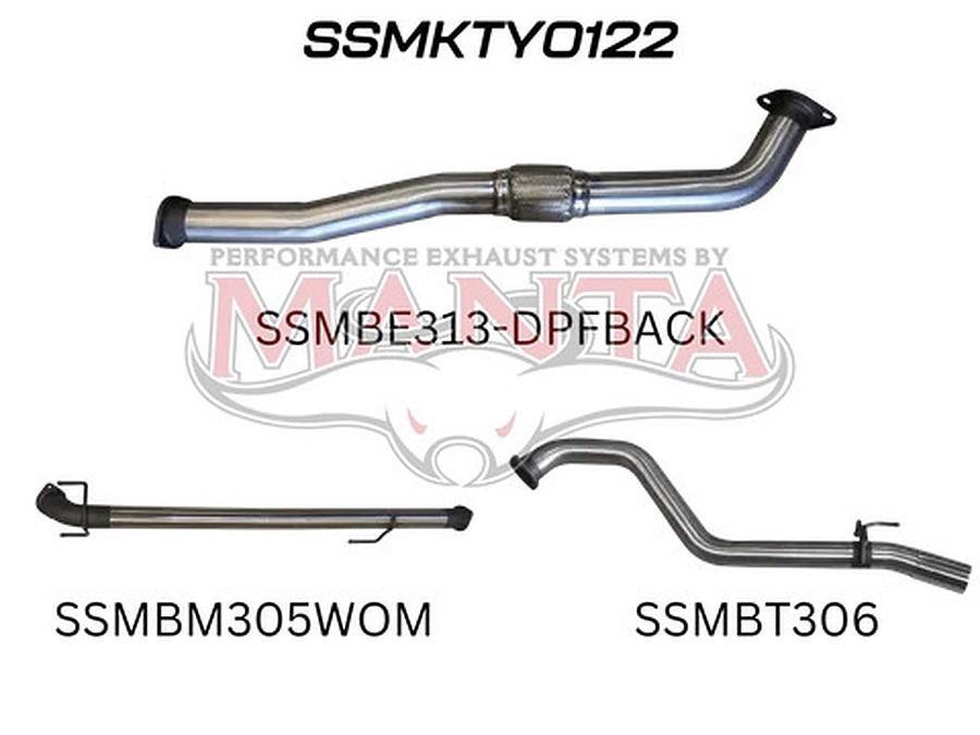 Manta Stainless Steel 3.0" Single dpf-back (quiet) for Toyota Hilux GUN126R N80 2.8 Litre Turbo Diesel D4D (with DPF) 2015 to Current - Image 1