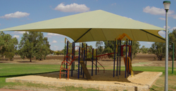 Hip and ridge structure covered with shade sail