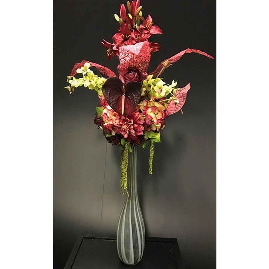 Red arrangement in light grey vase - PICK UP ONLY FROM PERTH STORE - Image 1