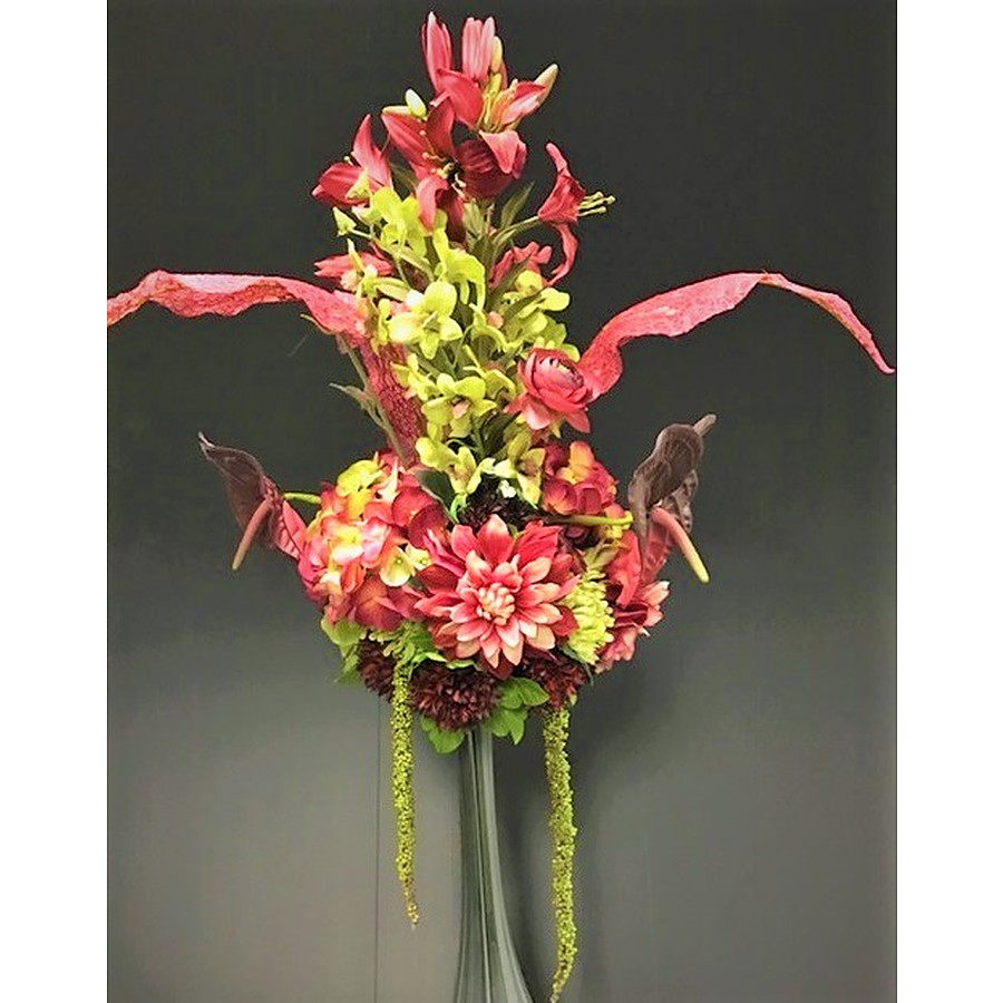 Red arrangement in light grey vase - PICK UP ONLY FROM PERTH STORE - Image 2