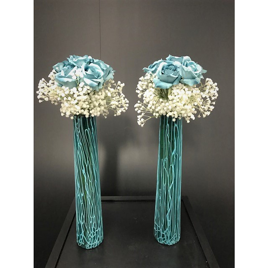 Vase with turquoise roses - turquoise - PICK UP ONLY FROM PERTH STORE - Image 2