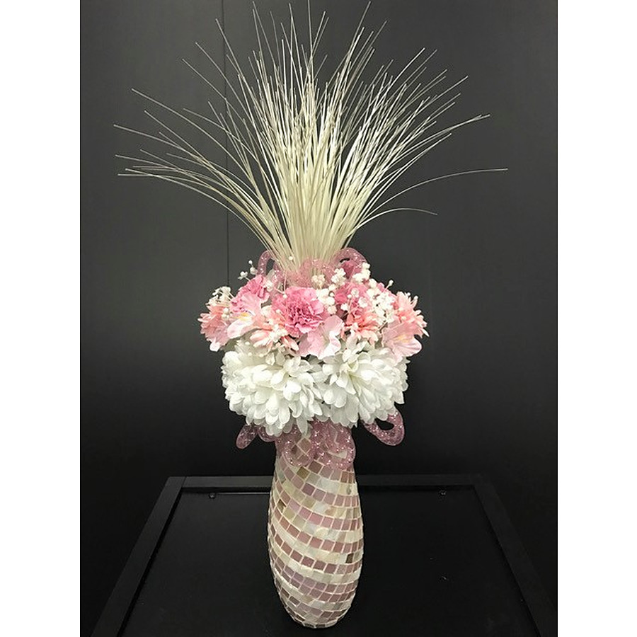 Pink mosaic vase - pink white flowers - PICK UP ONLY FROM PERTH STORE - Image 1