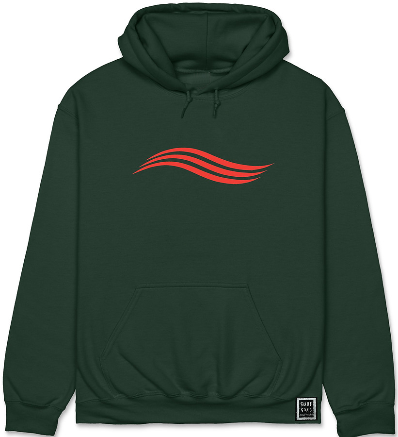 Surf Sail Australia Embroidered Red Wave Hoodie Forrest Green - Image 1