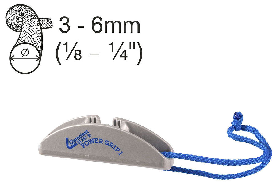 ClamCleat Large Power Grip 2 Aluminum Handle For Ropes 3-6mm - Silver