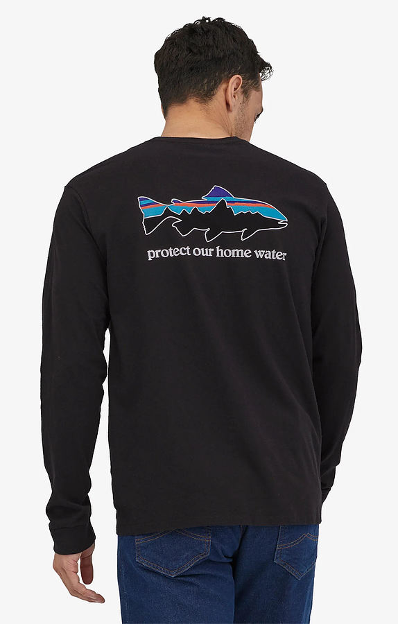 37574 Patagonia Men's LS Home Water Trout Responsibili-Tee Black - Image 3