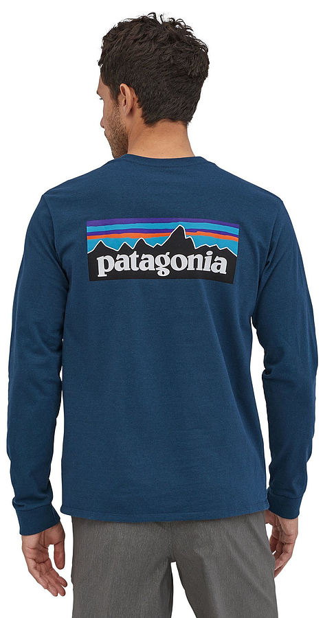 Patagonia Men's LS P-6 Logo Responsibili T-Shirt Crater Blue - Image 3