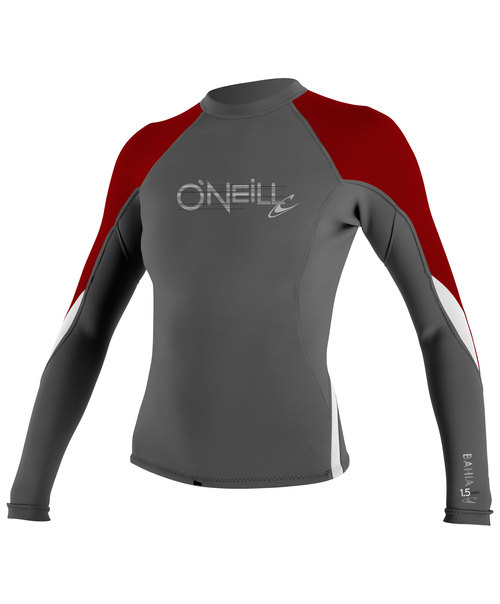 Oneill Bahia LS 1.5mm Crew Red Grey - Image 1