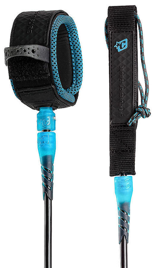 Creatures of Leisure Longboard 9 Ankle (2.7m x 7mm) Black Cyan Leash - Image 1