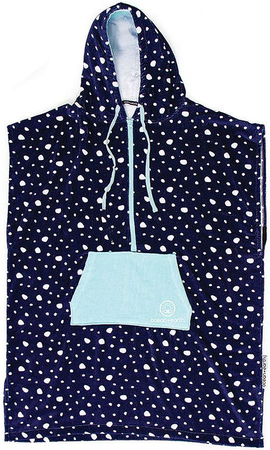 Ocean and Earth Ladies Hooded Poncho Navy with White Spots - Image 1