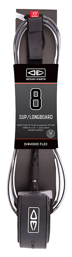Ocean And Earth Diamond Flex SUP Longboard Leash BLACK 8 ft - Image 1