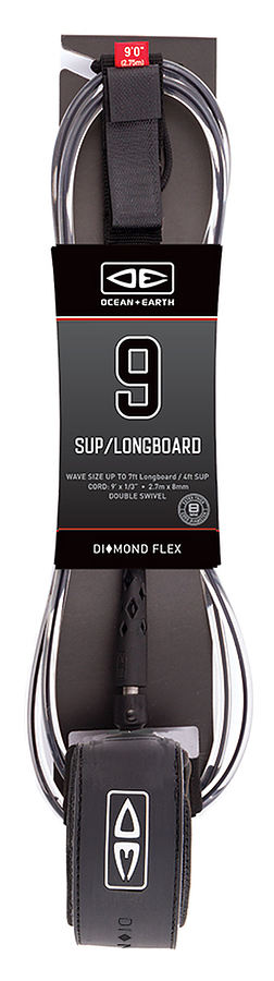 Ocean And Earth Diamond Flex SUP Longboard Leash BLACK 9 ft - Image 1