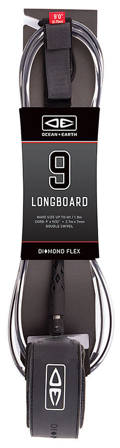 Ocean And Earth Diamond Flex Longboard Leash BLACK 9 ft - Image 1