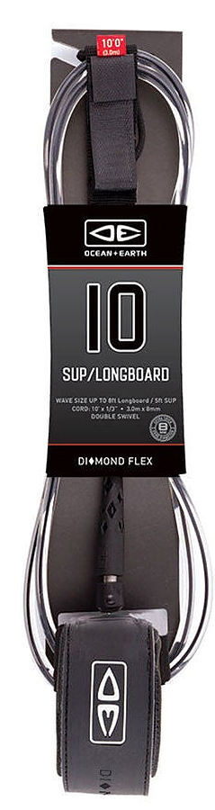 Ocean And Earth Diamond Flex Longboard Leash BLACK 10 ft - Image 1