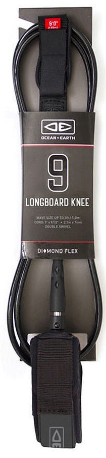 Ocean And Earth Diamond Flex Longboard Knee Leash Black 9 ft - Image 1