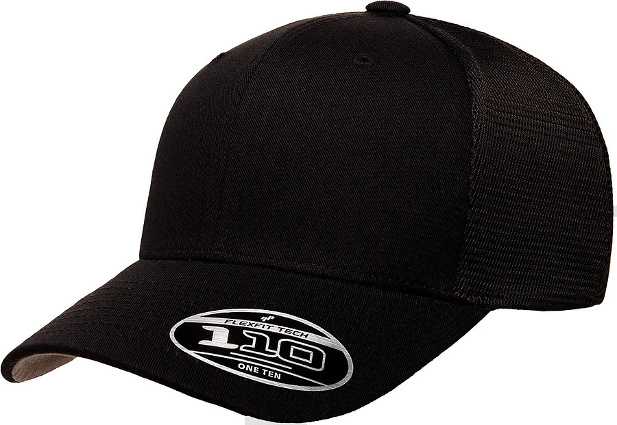 641928 Flexfit 110 Perma Curve 6277MT Mesh Trucker Cap Black - Image 1