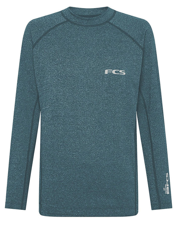 FCS Men's Essential LS Rash Vest Heathered Tidal Teal