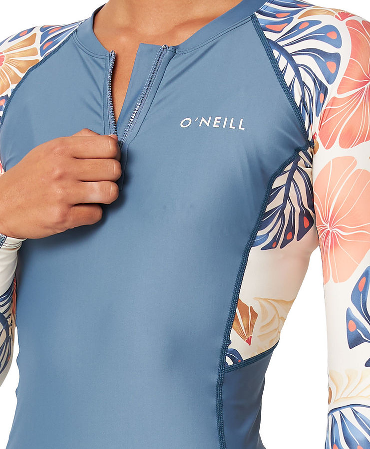 Oneill Ladies Bahia Quarter Zip LS Rash Vest Vintage Aloha White - Image 3