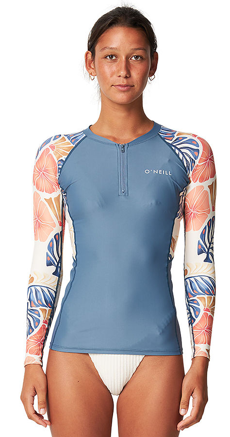 Oneill Ladies Bahia Quarter Zip LS Rash Vest Vintage Aloha White