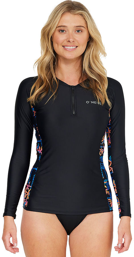 Oneill Ladies Bahia Quarter Zip LS Rash Vest Tropic Texta