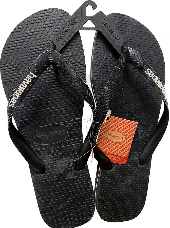 Havaianas Mens Rubber Logo Black White Thongs