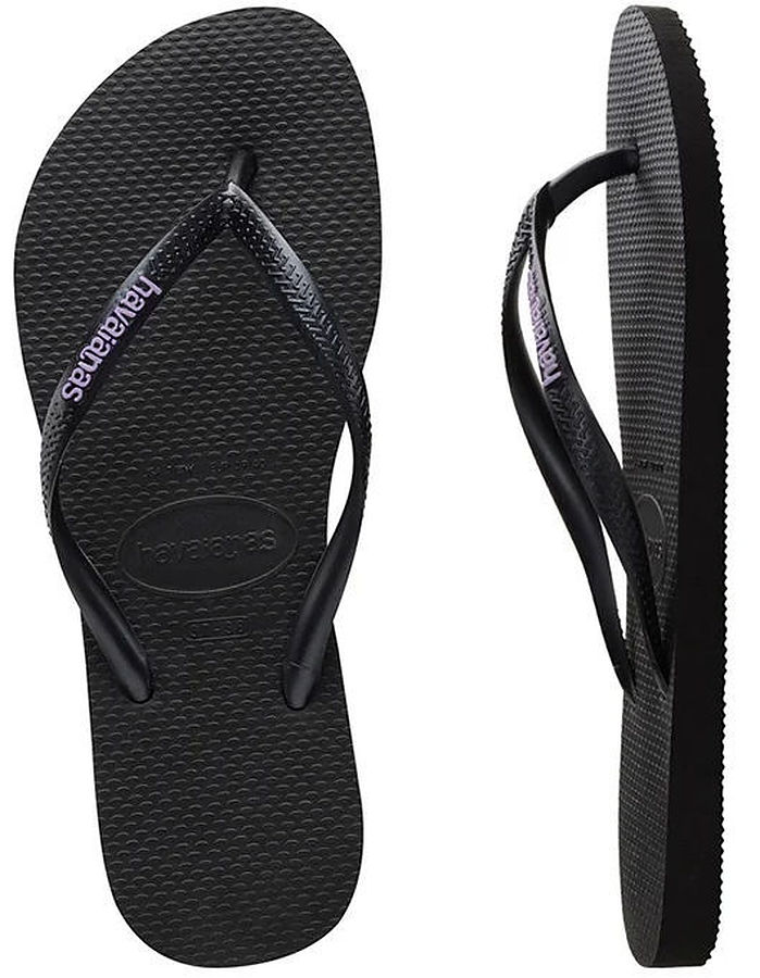 Havaianas Ladies Slim Rubber Logo Black Lilac Thongs - Image 2