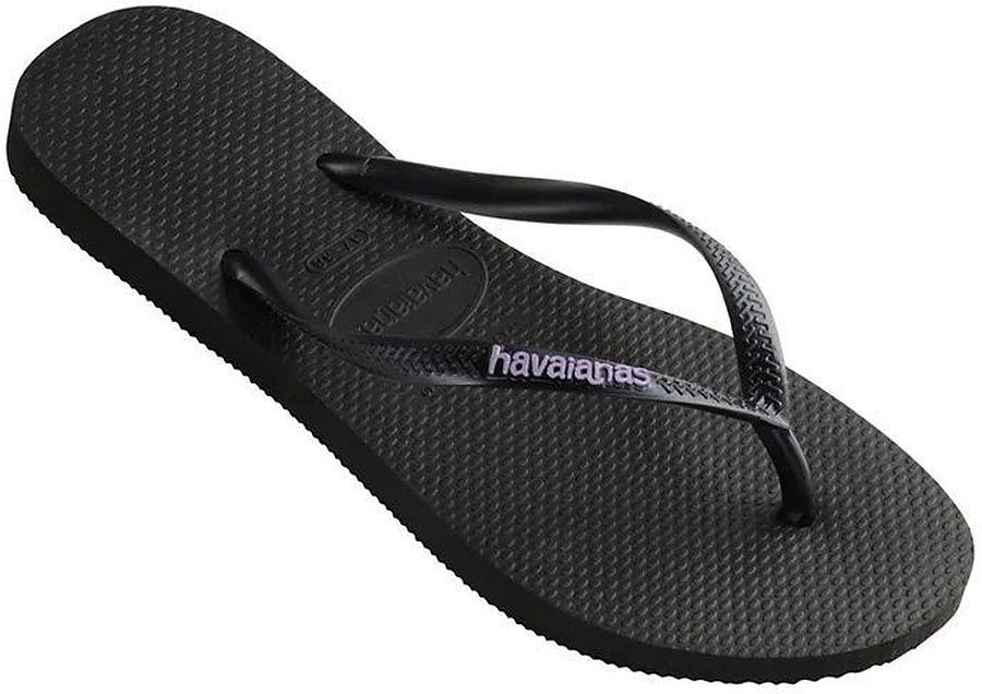 Havaianas Ladies Slim Rubber Logo Black Lilac Thongs - Image 3