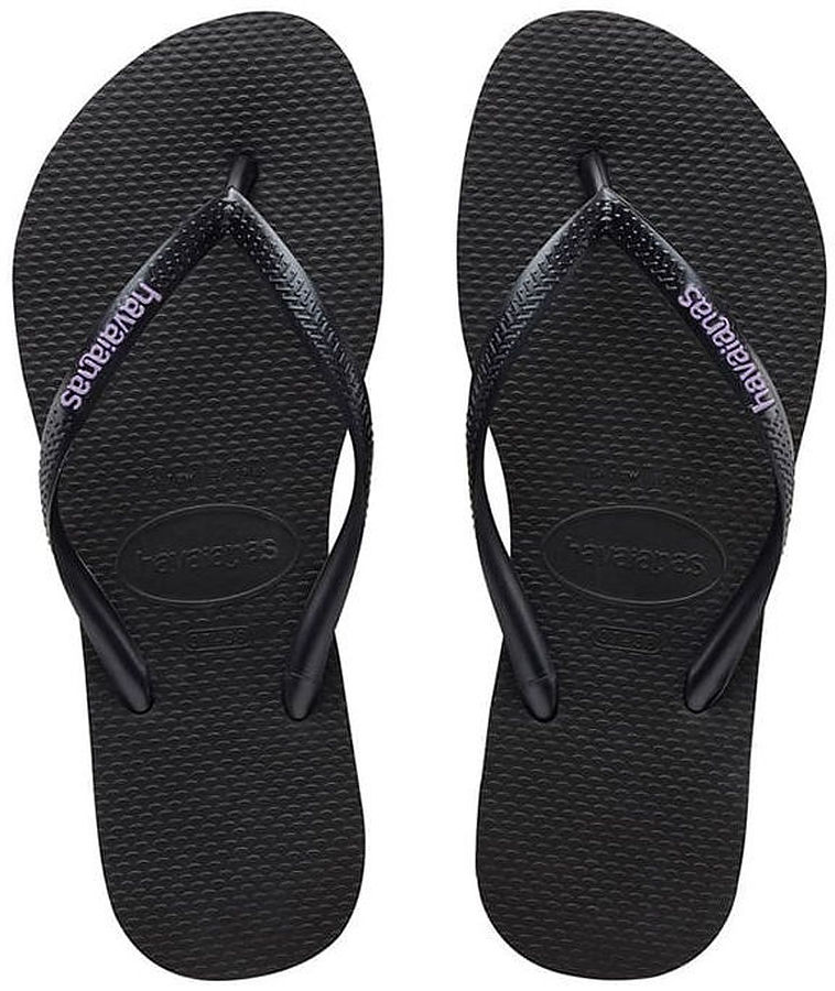 Havaianas Ladies Slim Rubber Logo Black Lilac Thongs