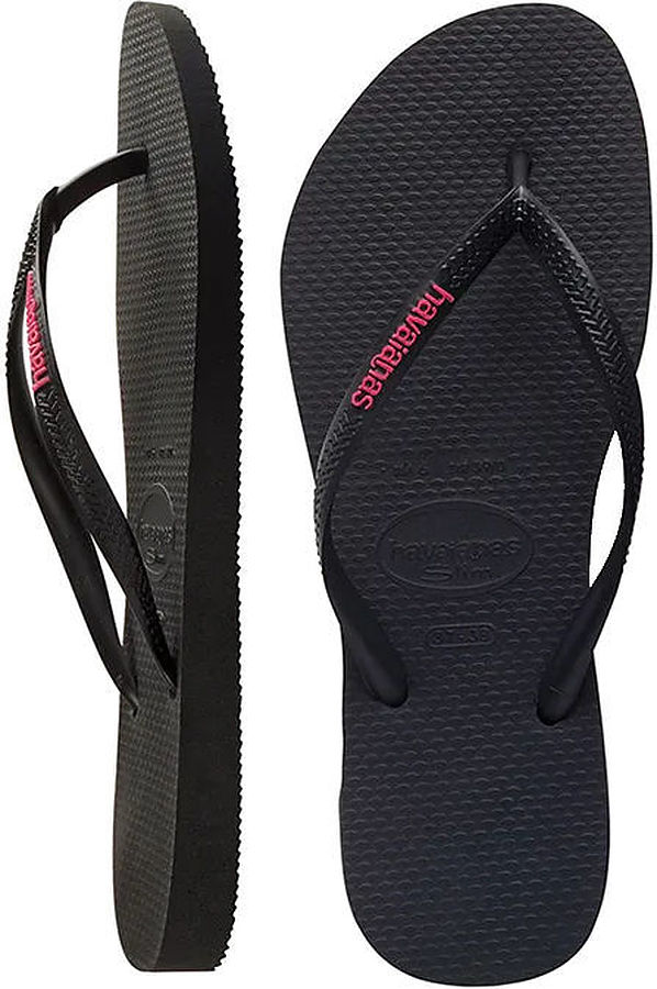 Havaianas Ladies Slim Rubber Logo Black Neon Pink Thongs - Image 2