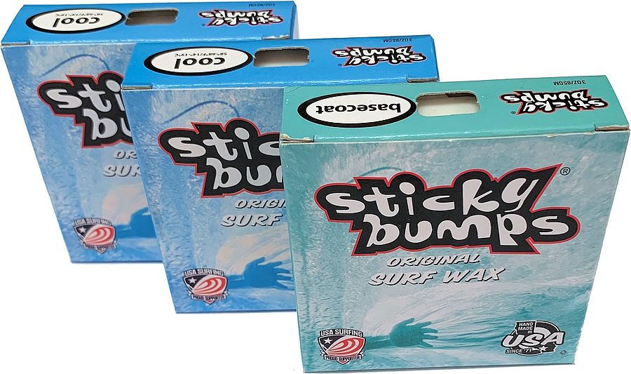 Sticky Bumps 1 Base Coat + 2 Cool Water Original Surf Wax 3 Pack - Image 1