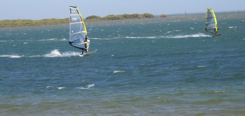 Photograph of John and Wolfey at windy Carnarvon Western Australia