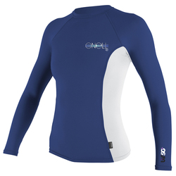 more on Oneill Skins Long Sleeved Ladies Crew Rashie Pacific White