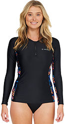 more on Oneill Ladies Bahia Quarter Zip LS Rash Vest Tropic Texta