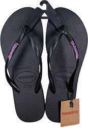 more on Havaianas Ladies Slim Rubber Logo Black Purple Thongs