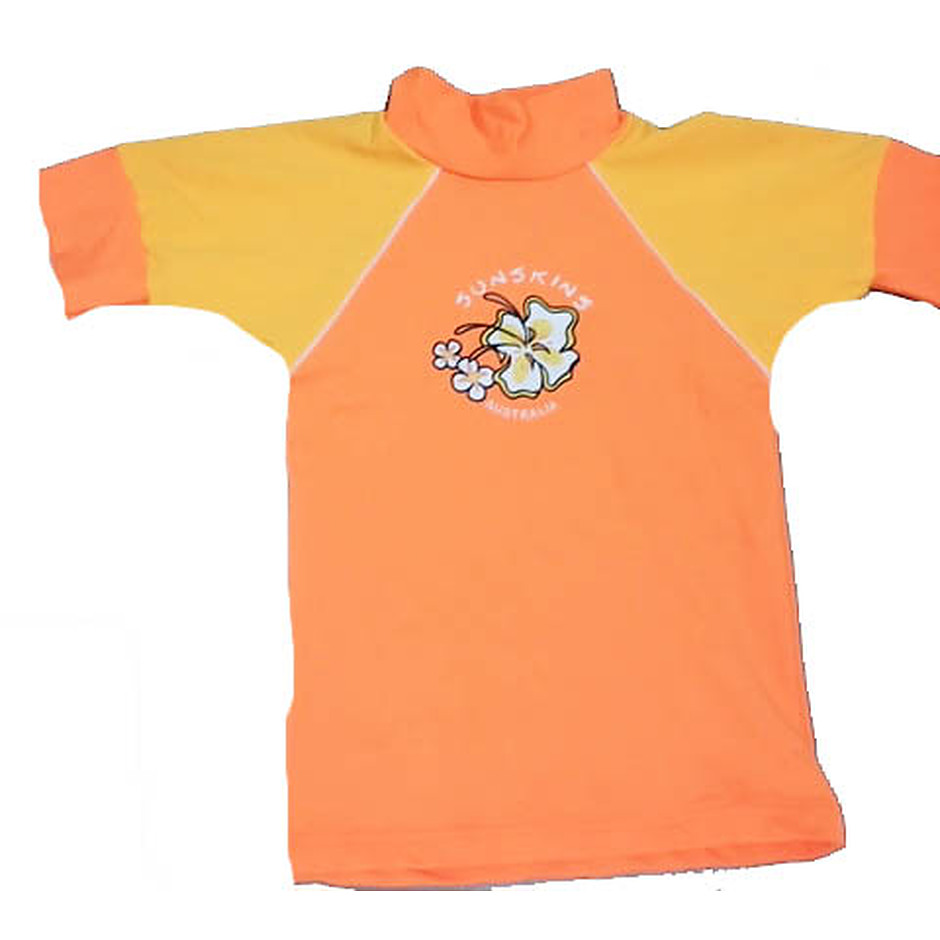 Girls Rash Shirts - Chlorine Resist Orange Yellow Sleeves - Image 1